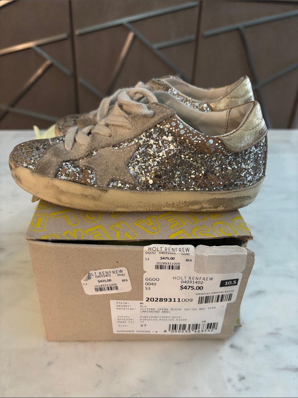 Golden Goose Kids' Glitter Sneakers in Gold and Taupe